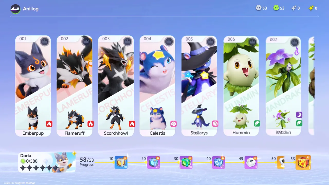 An in-game Aniilog data panel showing an Aniimo’s stats, skills and traits